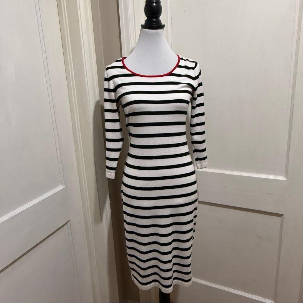 Derek Heart Striped Long Sleeve Dress with Red Trim